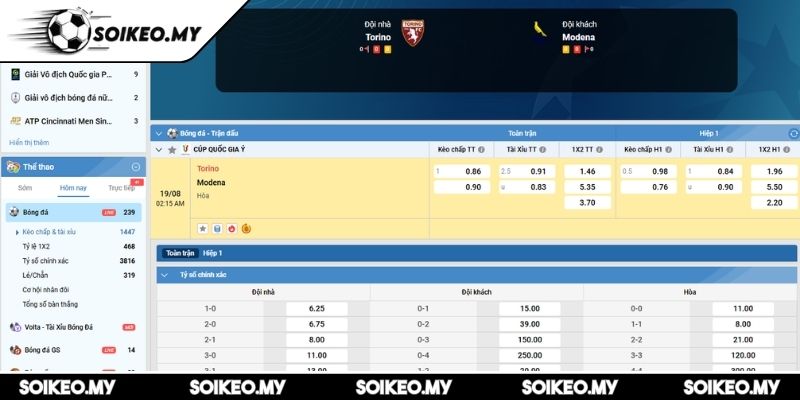 Soi Kèo Torino Vs Modena (02:15 19/08, Coppa Italia) 2 Kèo châu Á trận Torino vs Modena (02:15 19/08, Coppa Italia)