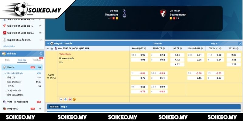 Soi Kèo Tottenham Vs Bournemouth (21:00 30/08, Premier League) 2 Kèo châu Á trận Tottenham vs Bournemouth (21:00 30/08, Premier League)