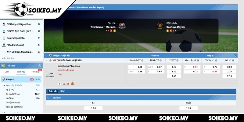 Soi Kèo Yokohama F Marinos Vs Kashiwa Reysol (17:00 03/09, Cúp Liên Đoàn Nhật Bản) 2 Kèo châu Á trận Yokohama F Marinos vs Kashiwa Reysol (17:00 03/09)