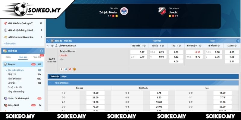 Soi Kèo Zrinjski Mostar Vs Utrecht (01:00 22/08, Cúp Europa UEFA) 2 Kèo châu Á trận Zrinjski Mostar vs Utrecht (01:00 22/08, Cúp Europa UEFA)